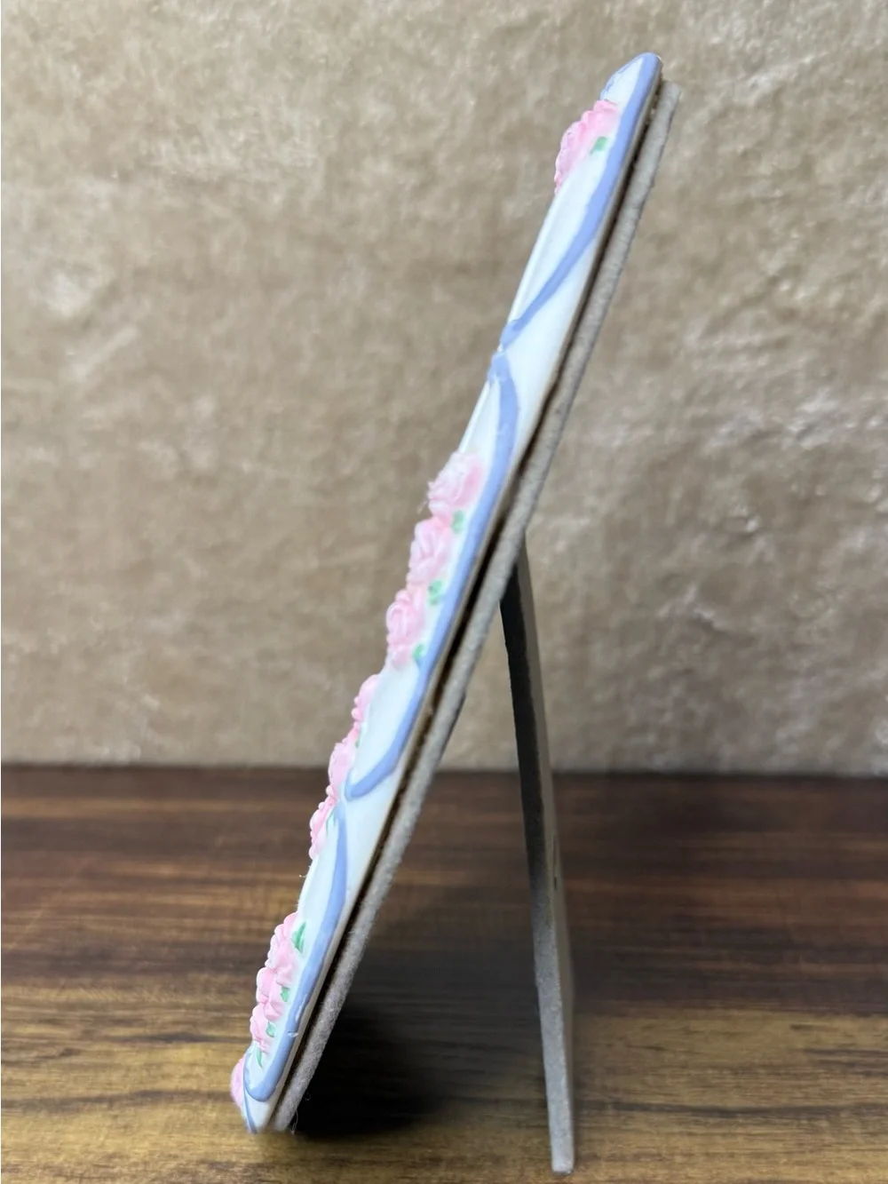Vintage 3D Pink Rose Ceramic Oval Picture Frame 5x7” Cottagecore 80s 90s Wedding